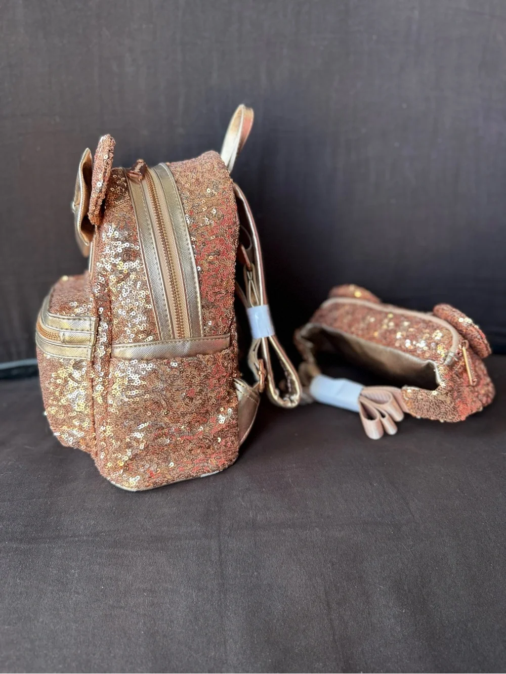 Loungefly Rose Gold Sequin Mini Backpack and Pouch Set
